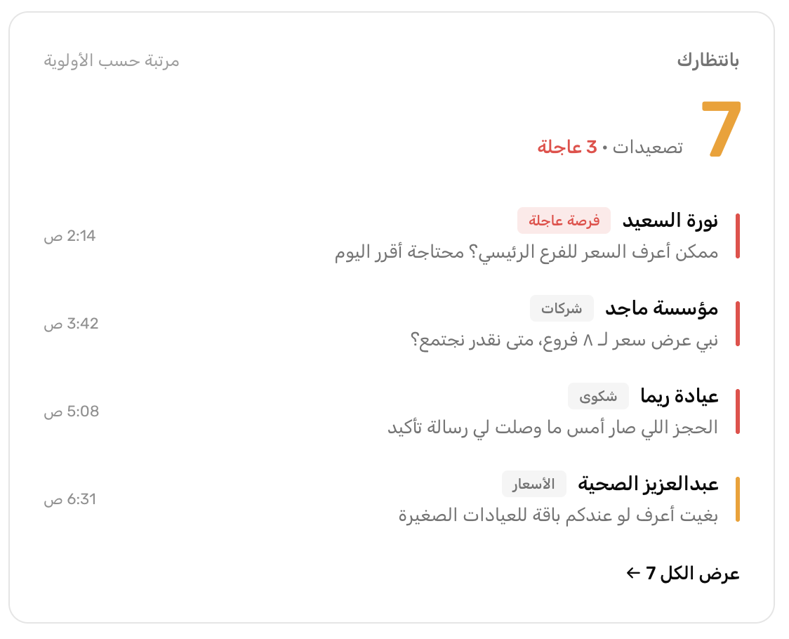 قائمة المحادثات التي تنتظر اطلاع صاحب العمل